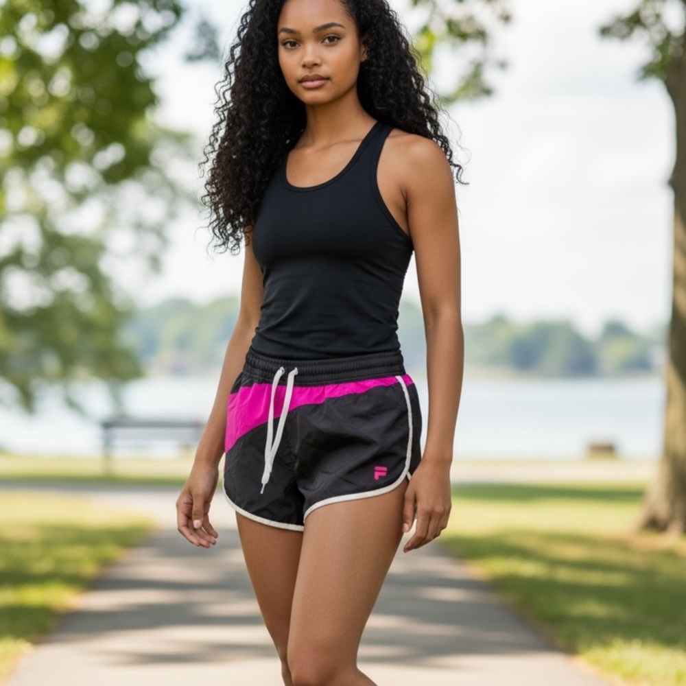 Fila Black and Pink Athletic Shorts - Picture 1 of 2